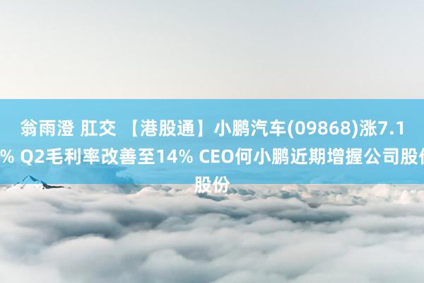 翁雨澄 肛交 【港股通】小鹏汽车(09868)涨7.18% Q2毛利率改善至14% CEO何小鹏近期增握公司股份