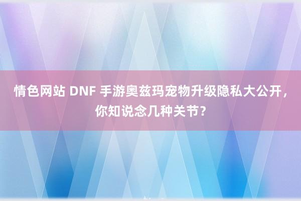 情色网站 DNF 手游奥兹玛宠物升级隐私大公开，你知说念几种关节？